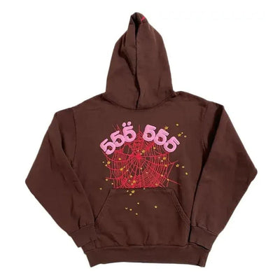 Sp5der Angel Number Hoodie Brown